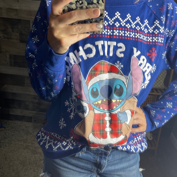 Disney Tops - Disney Stitch Christmas Blue Sweatshirt